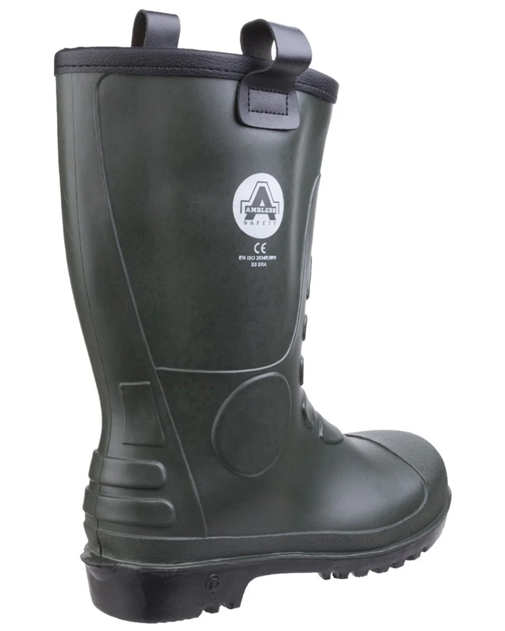 Green Coloured Amblers Safety FS97 S5 PVC Rigger Safety Boots on white background