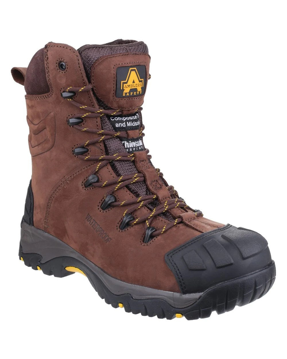 Brown Coloured Amblers Safety Mens AS995 Pillar S3 SRC Hi Leg Waterproof Safety Boots on white background