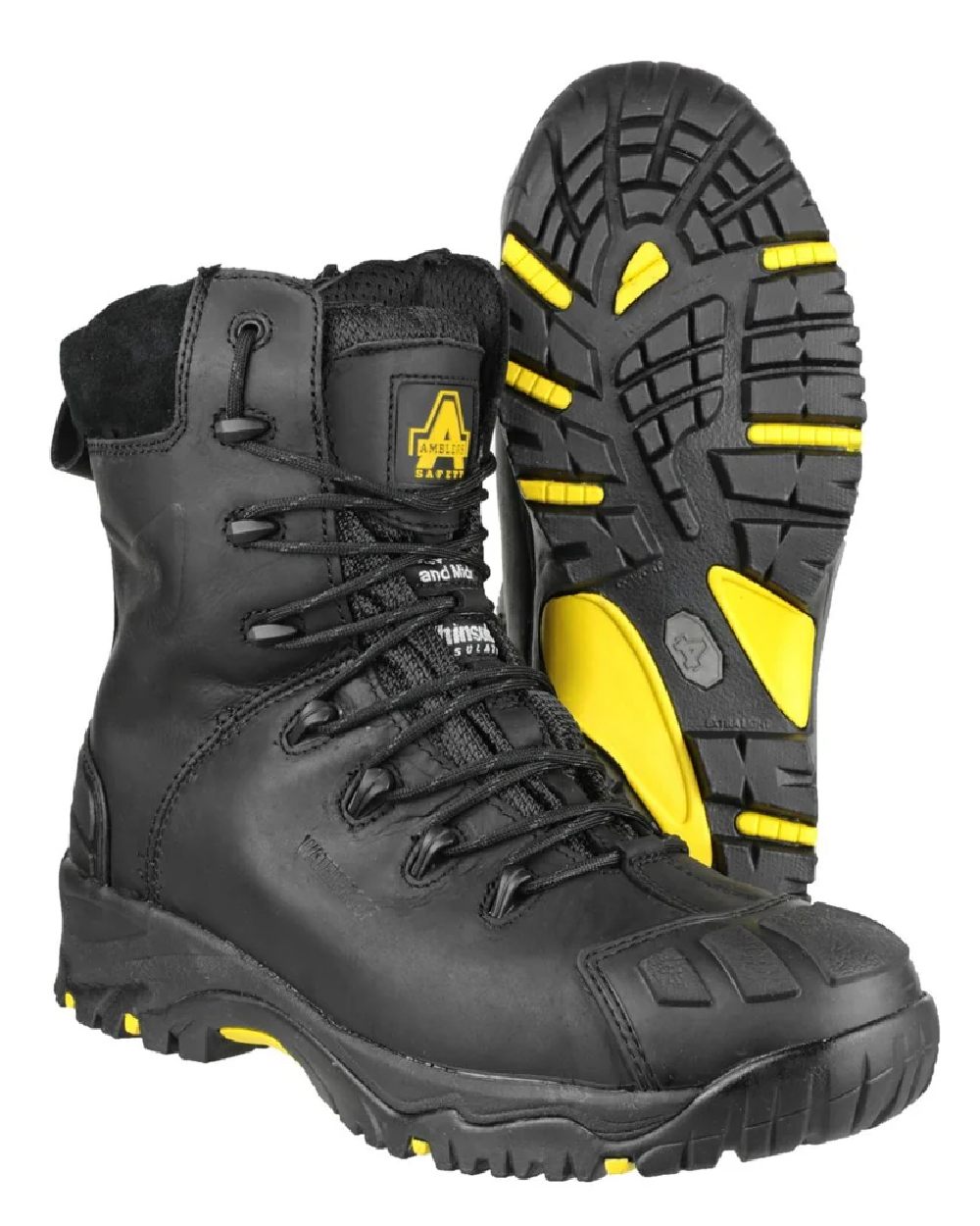 Black coloured Amblers Safety Mens FS999 Waterproof S3 SRC Safety Boots on white background