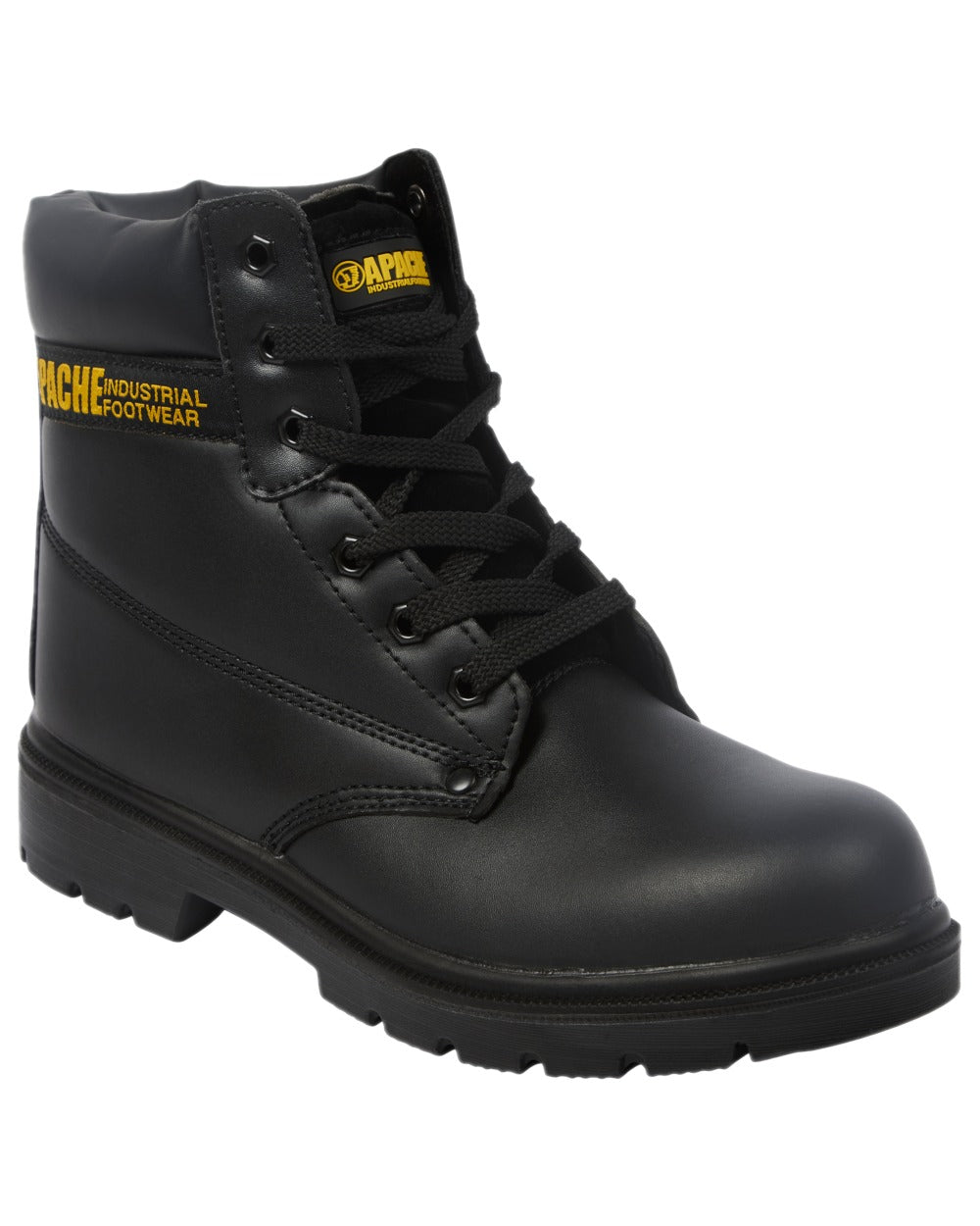 Black Coloured Apache Mens 6 Eye Safety Boots on white background