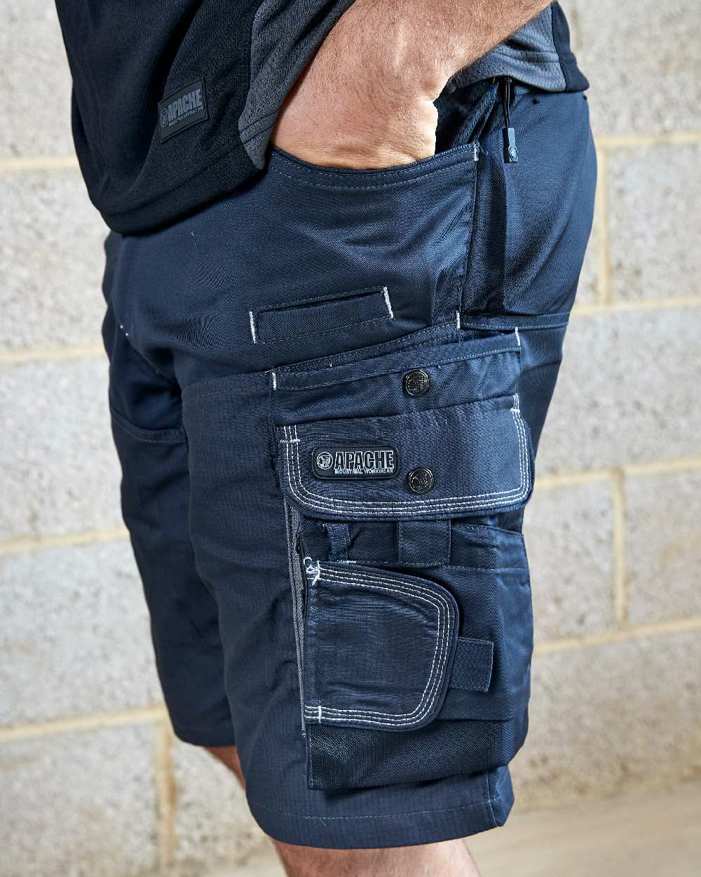 Grey Coloured Apache Mens ATS Cargo Shorts on outdoor background