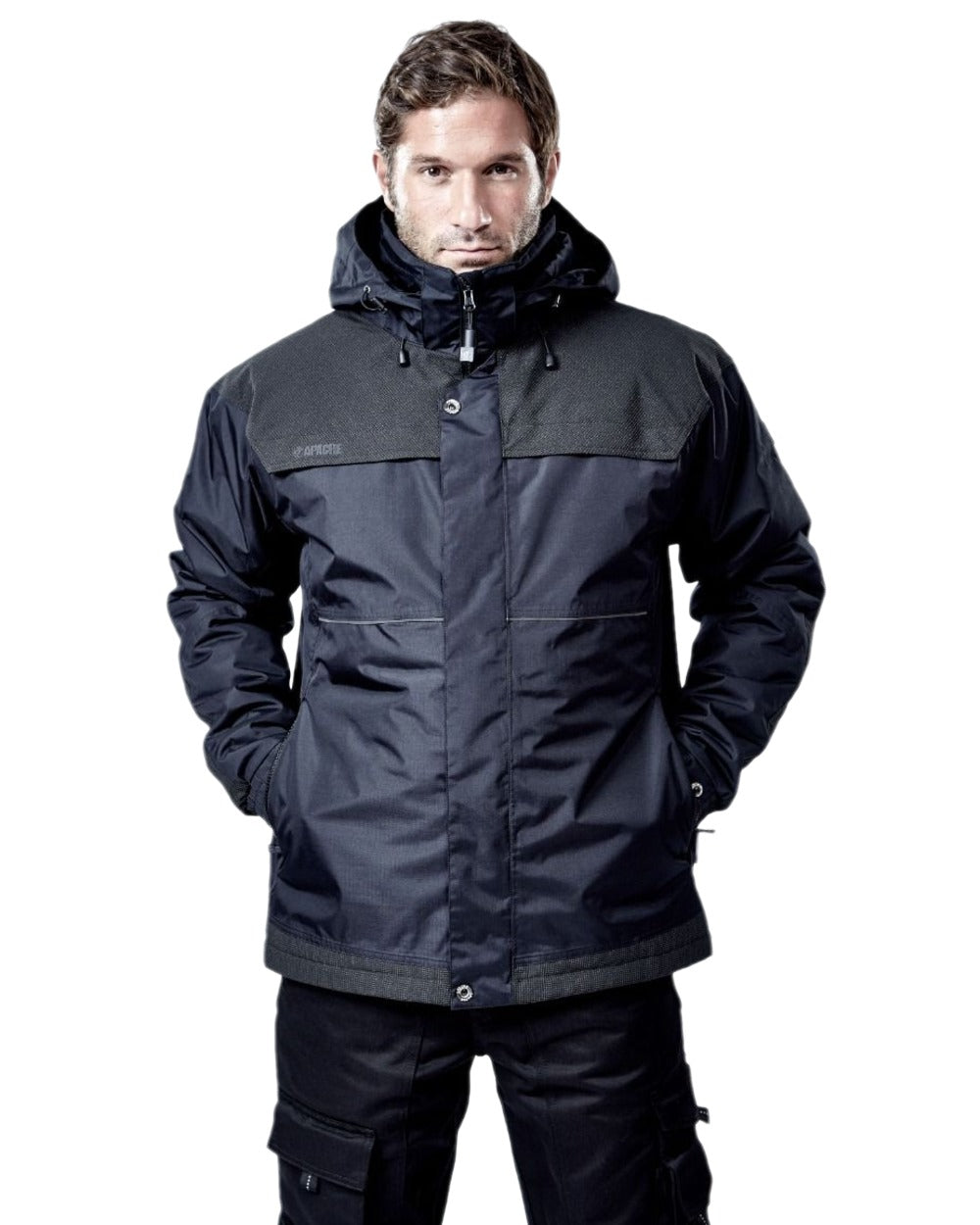 Black Coloured Apache Mens ATS Waterproof Padded Jacket on white background