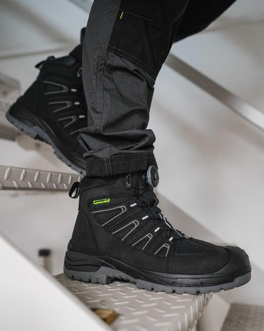 Black Coloured Apache Mens Fort Fitgo GRS Recycled Leather Waterproof Safety Boots ESD on outdoor background