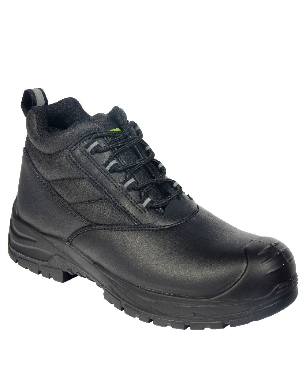 Black Coloured Apache Mens Hamilton Recycled Leather Safety Boots on white background