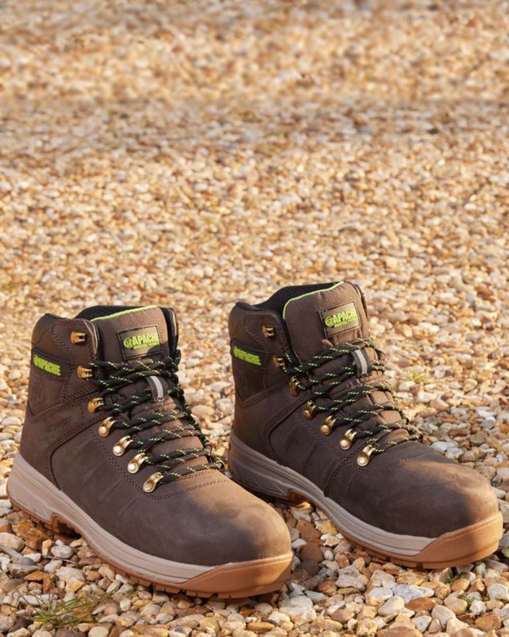 Brown Coloured Apache Mens Moose Jaw Leather Waterproof Safety Boots - XTS Outsole on outdoor background