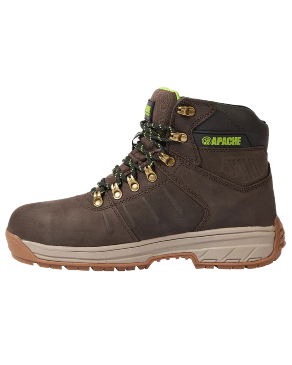 Brown Coloured Apache Mens Moose Jaw Leather Waterproof Safety Boots - XTS Outsole on white background