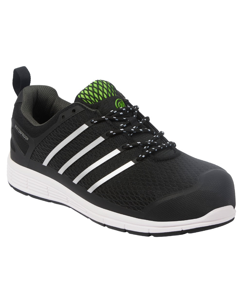 Black Coloured Apache Mens Motion Waterproof Sports Trainer Shoes on white background
