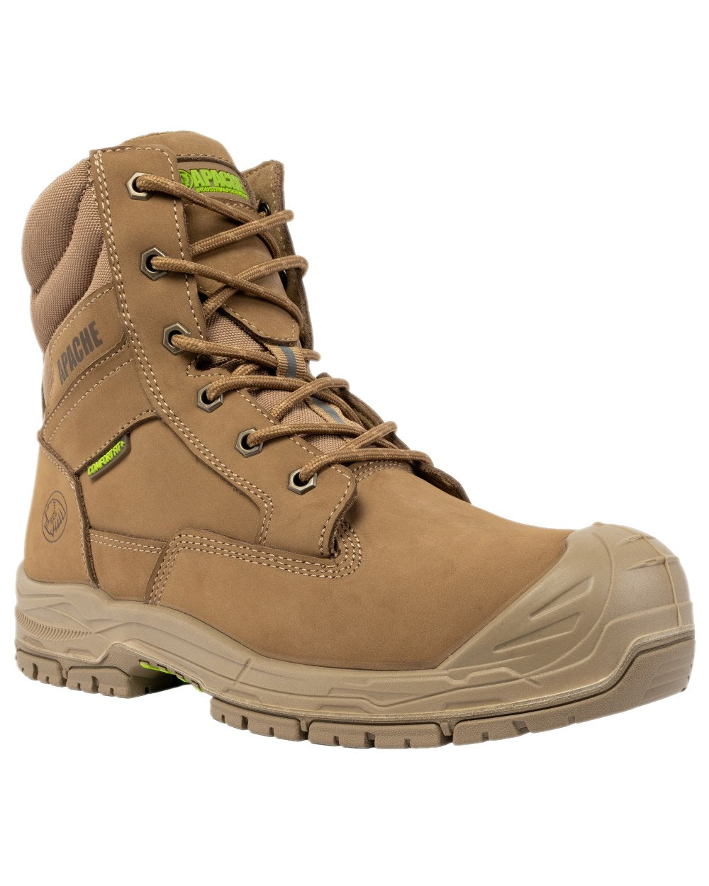 Stone Coloured Apache Mens Outback Water Resistant Side Zip Boots With HI & CI on white background