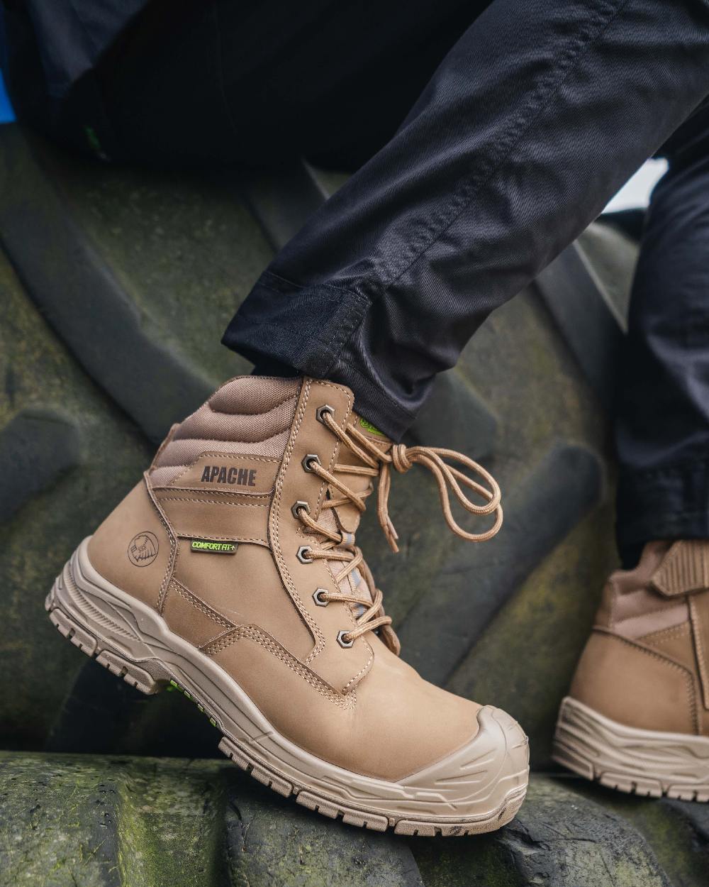 Stone Coloured Apache Mens Outback Water Resistant Side Zip Boots With HI & CI on outdoor background