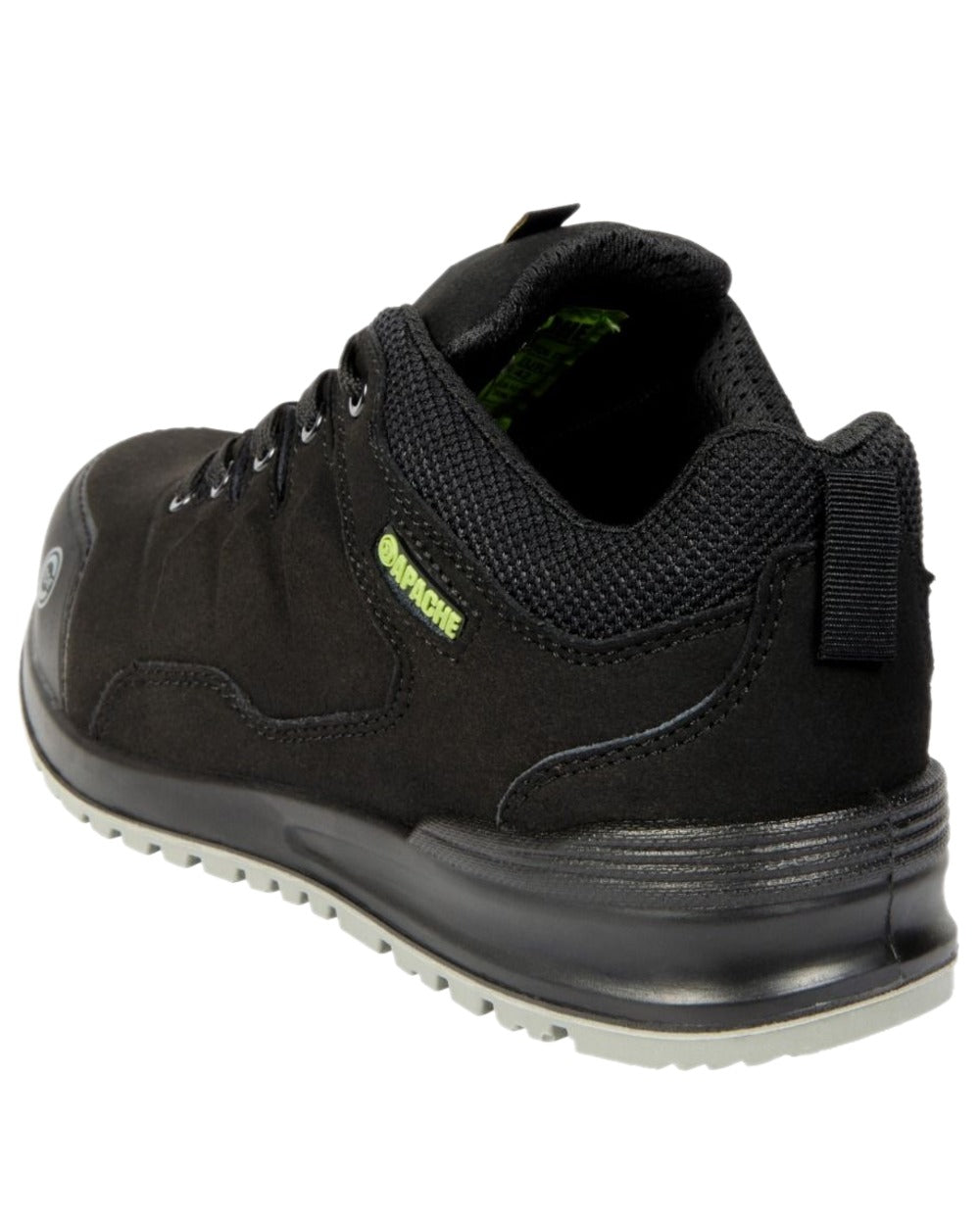 Black Coloured Apache Mens S3 Recycled Suede Safety Trainers on white background