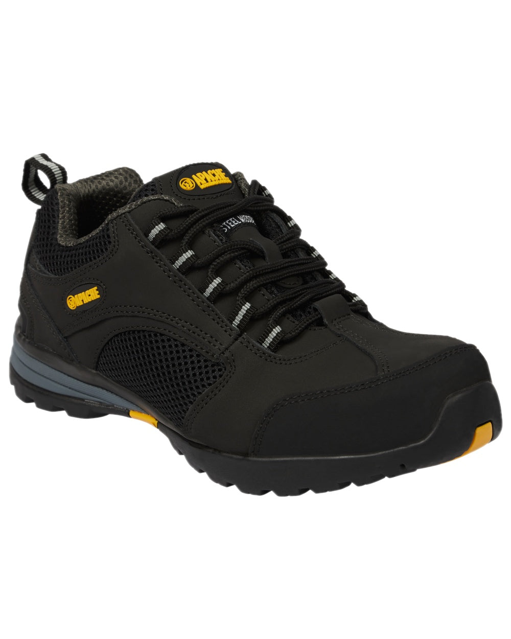 Black Coloured Apache Mens Safety Trainers on white background