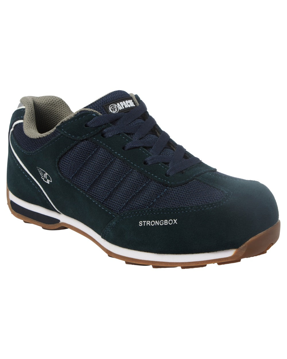 Navy Coloured Apache Mens Strike Suede Retro Safety Trainer Shoes on white background