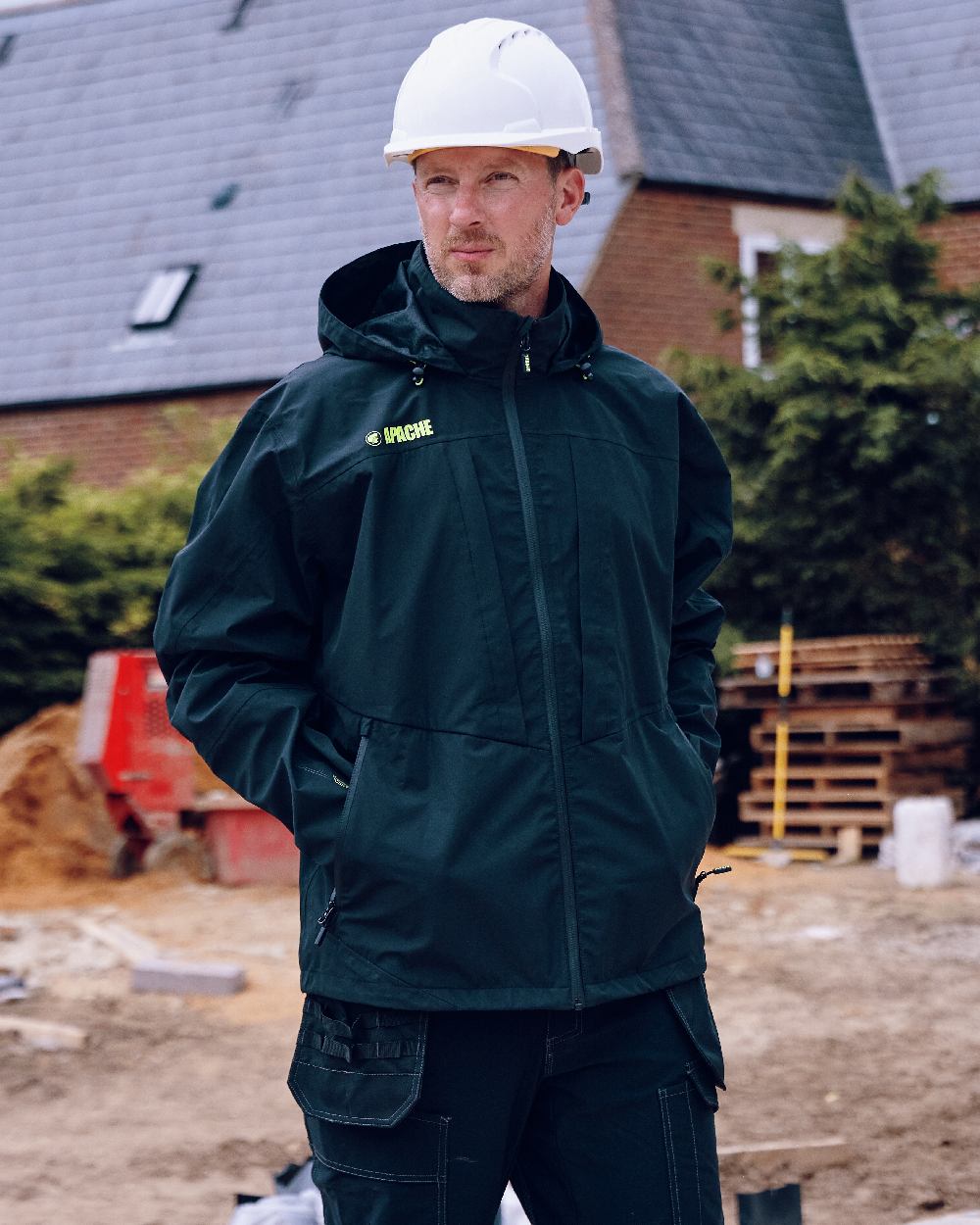 Black Charcoal Coloured Apache Mens Welland Waterproof Jacket on outdoor background