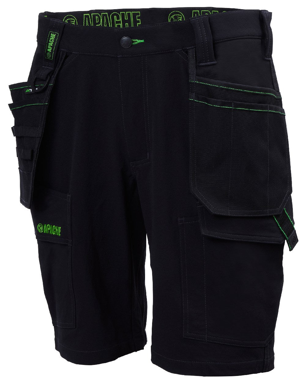 Black Coloured Apache Mens Whistler 4 Way Stretch Shorts on white background