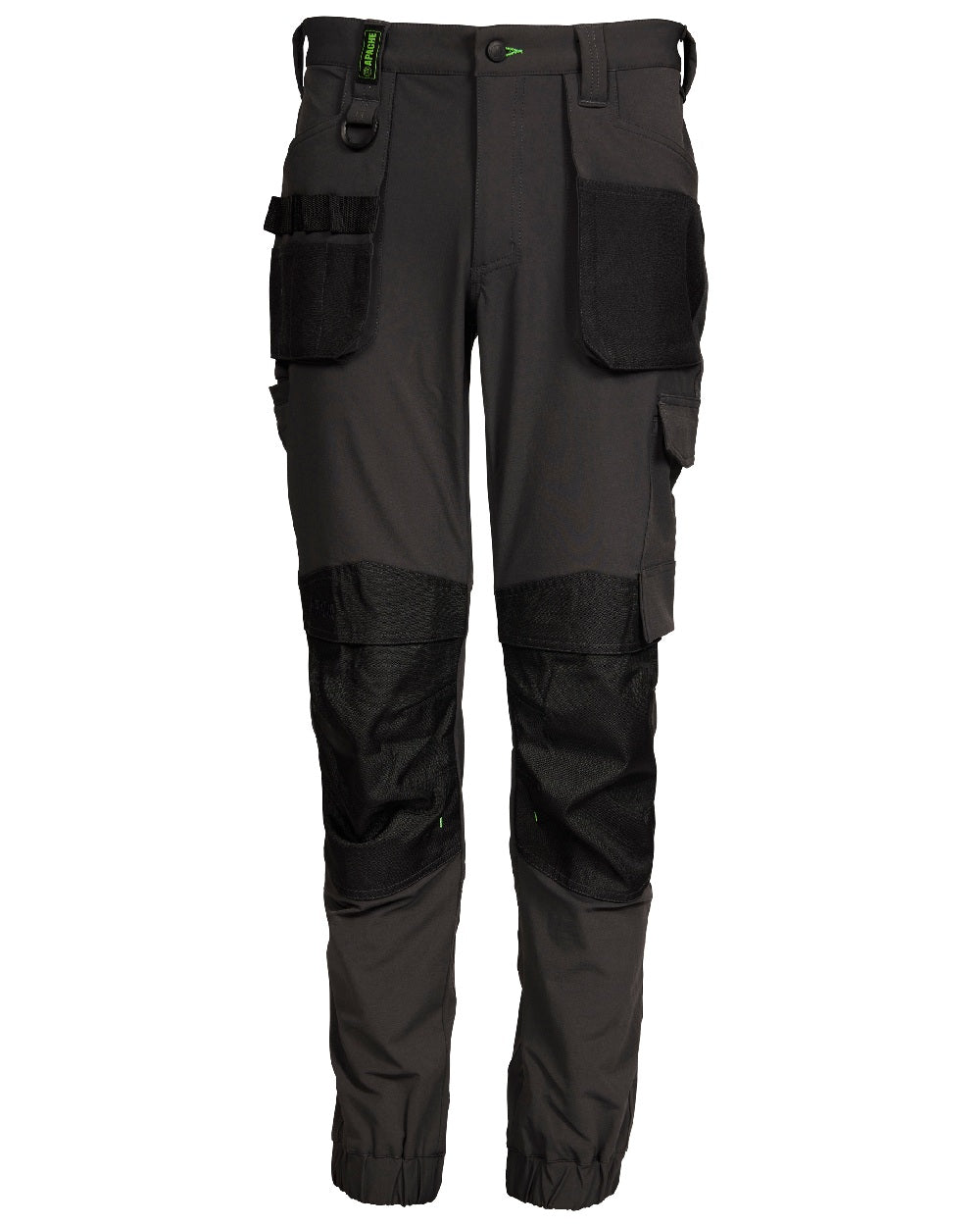 Grey Black Coloured Apache Mens Yellowknife Elasticated Hem 4 Way Stretch Trousers on white background