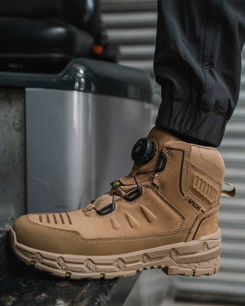 Stone Coloured Apache Mens Stonehenge Safety Boots on outdoor background