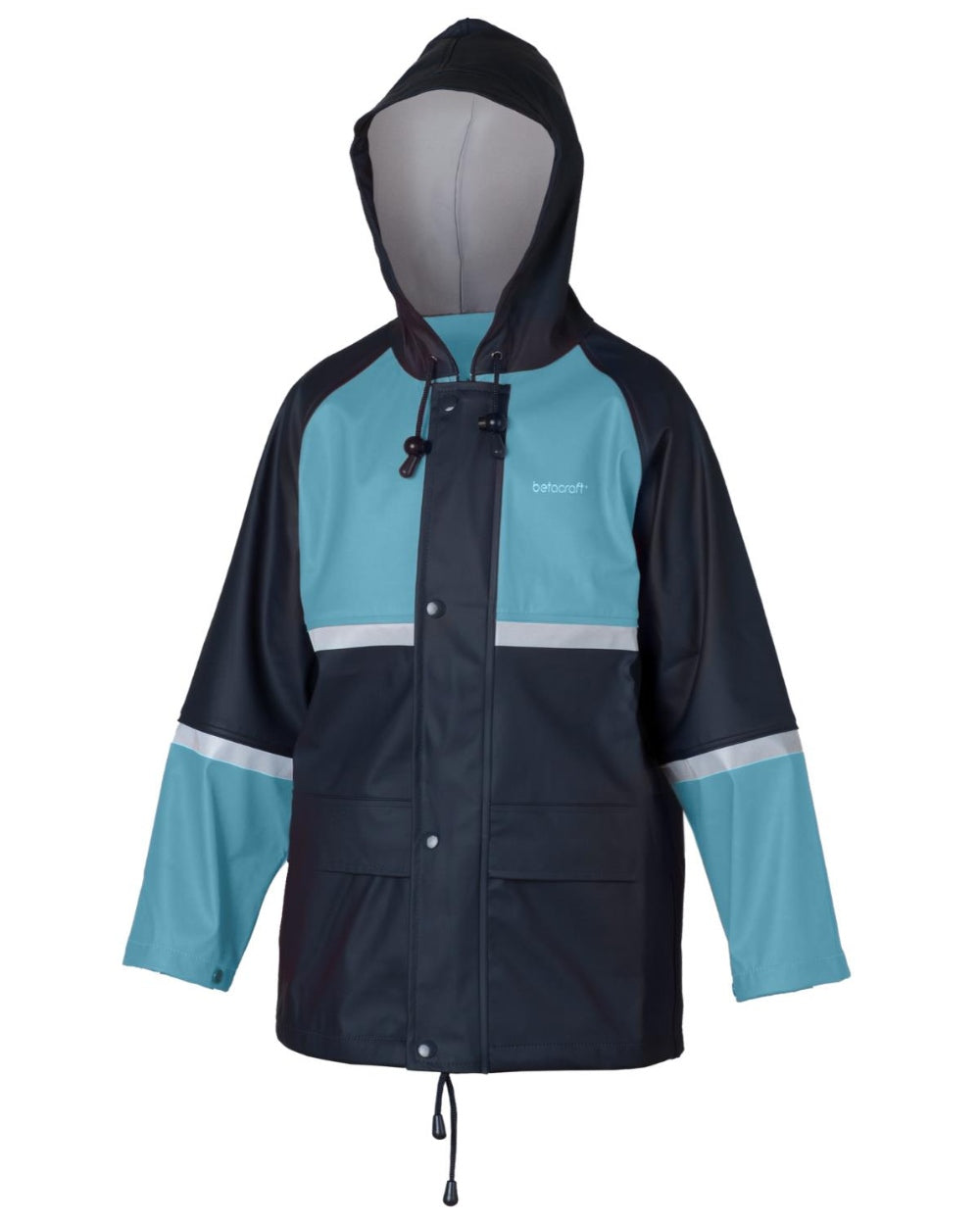 Navy Pale Blue coloured Betacraft Childrens Tuffbak Waterproof Parka on white background