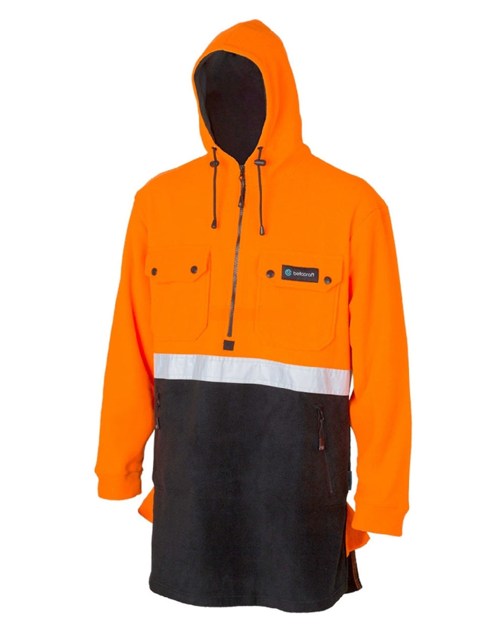 Hi Viz Orange Navy coloured Betacraft Mens Technifleece Bush Shirt on white background