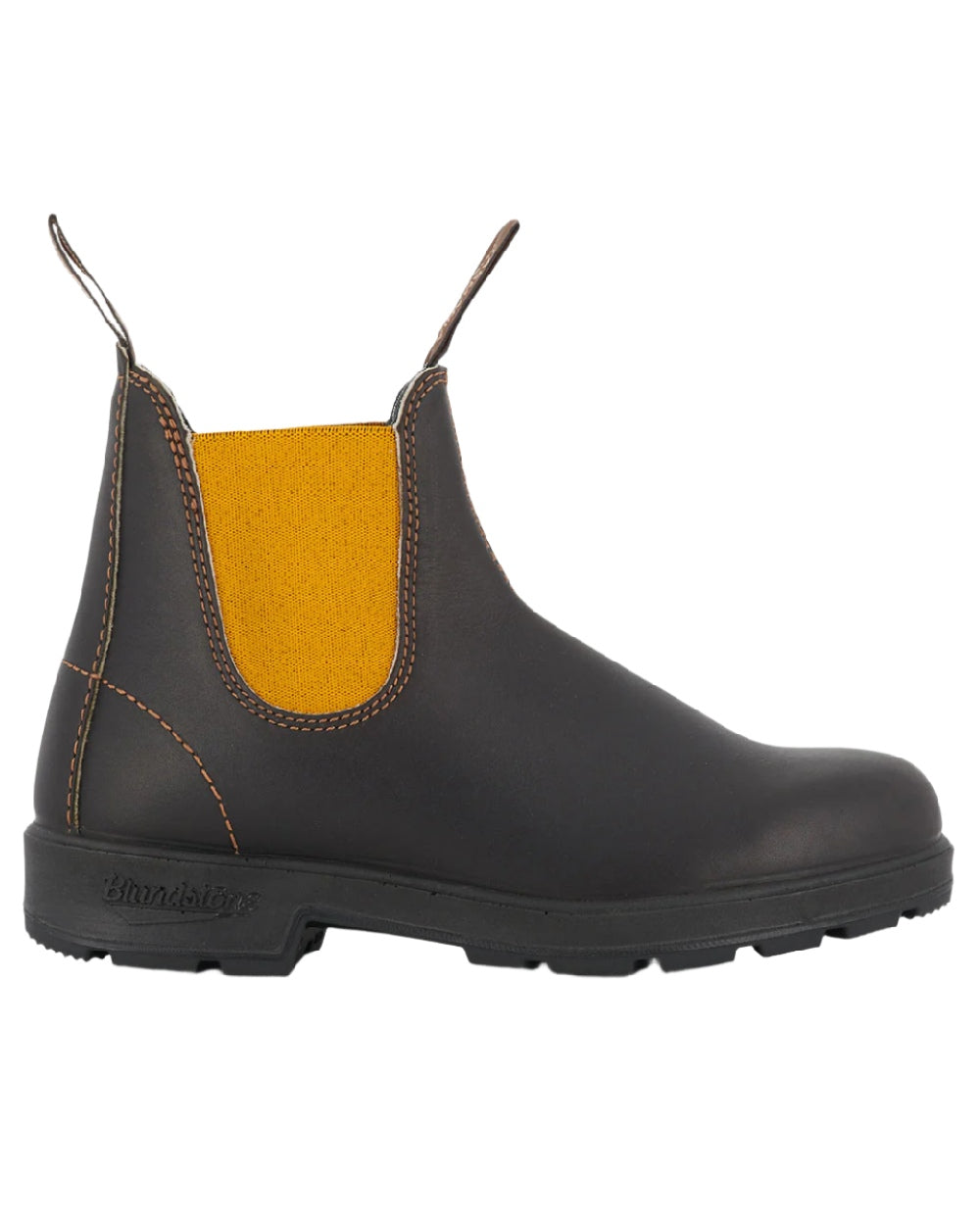 Dark Brown Mustard coloured Blundstone 1919 Dark Brown Mustard Leather Boots on white background