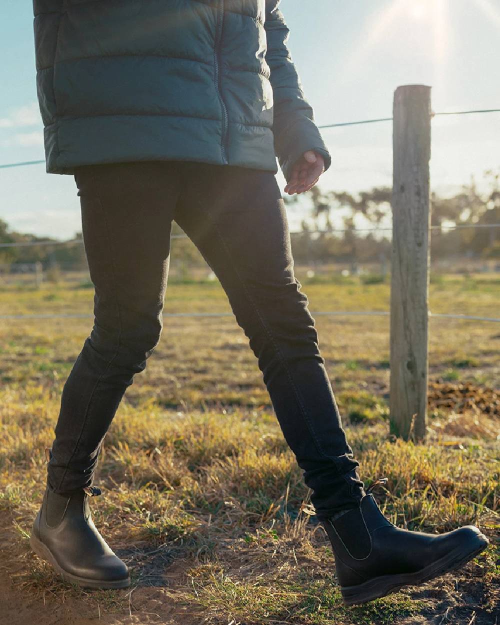 Black Coloured Blundstone 2058 Black Chelsea Boots on outdoor background
