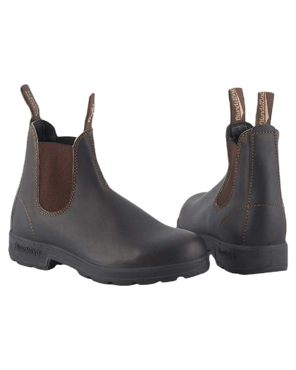 Stout Brown coloured Blundstone Original 500 Chelsea Boots on white background