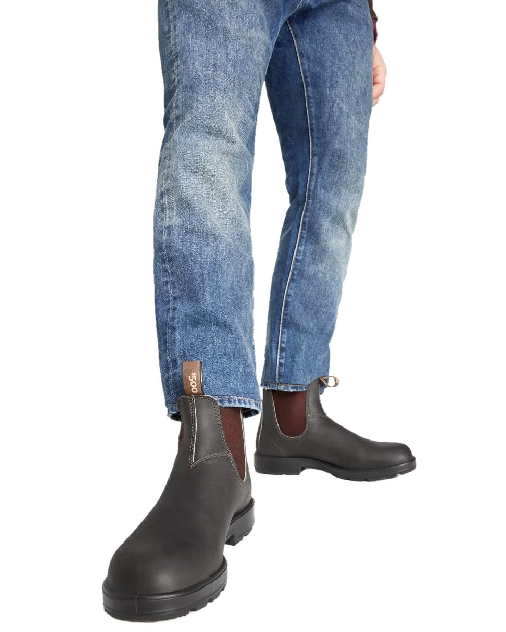 Stout Brown coloured Blundstone Original 500 Chelsea Boots on white background