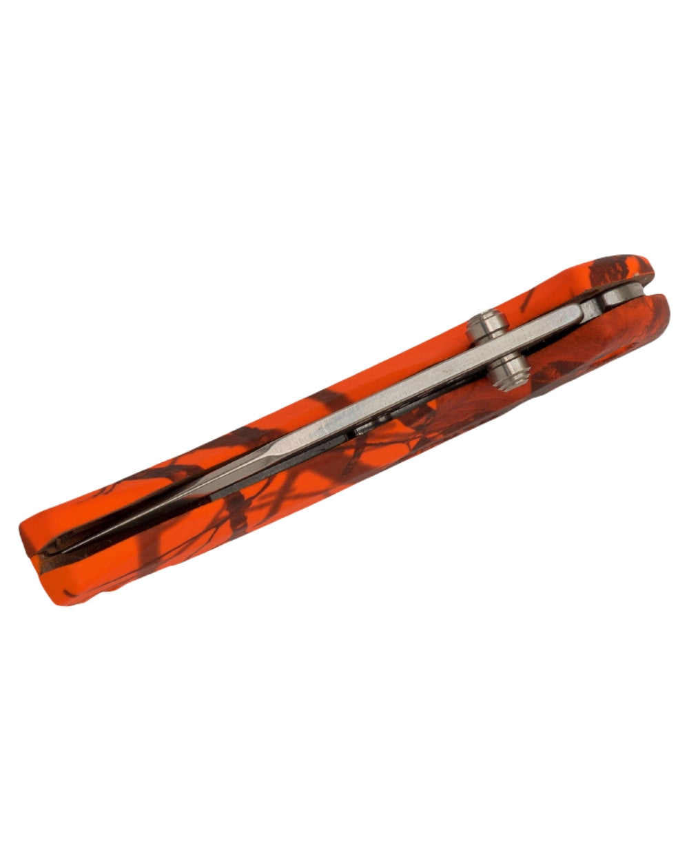 Orange Camo coloured Buck 284 Bantam BBW Knife on white background