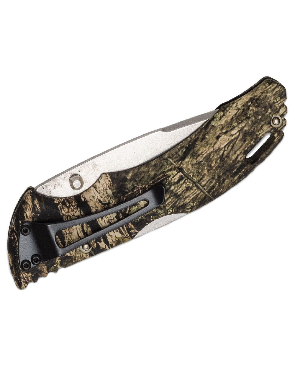 Green Camo coloured Buck Bantam BHW Knife on white background