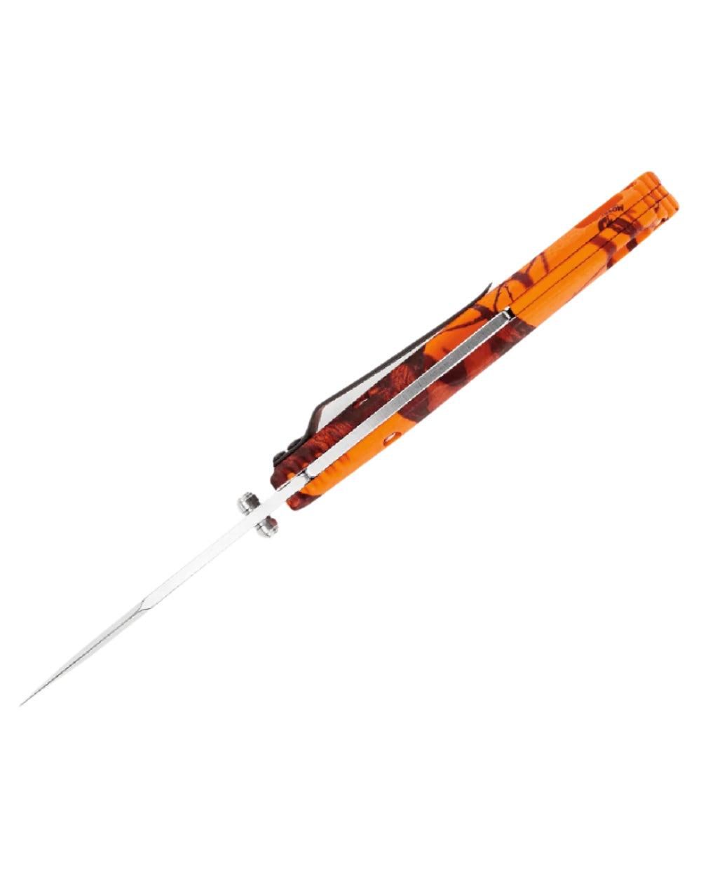 Orange Camo coloured Buck Bantam BLW Knife on white background