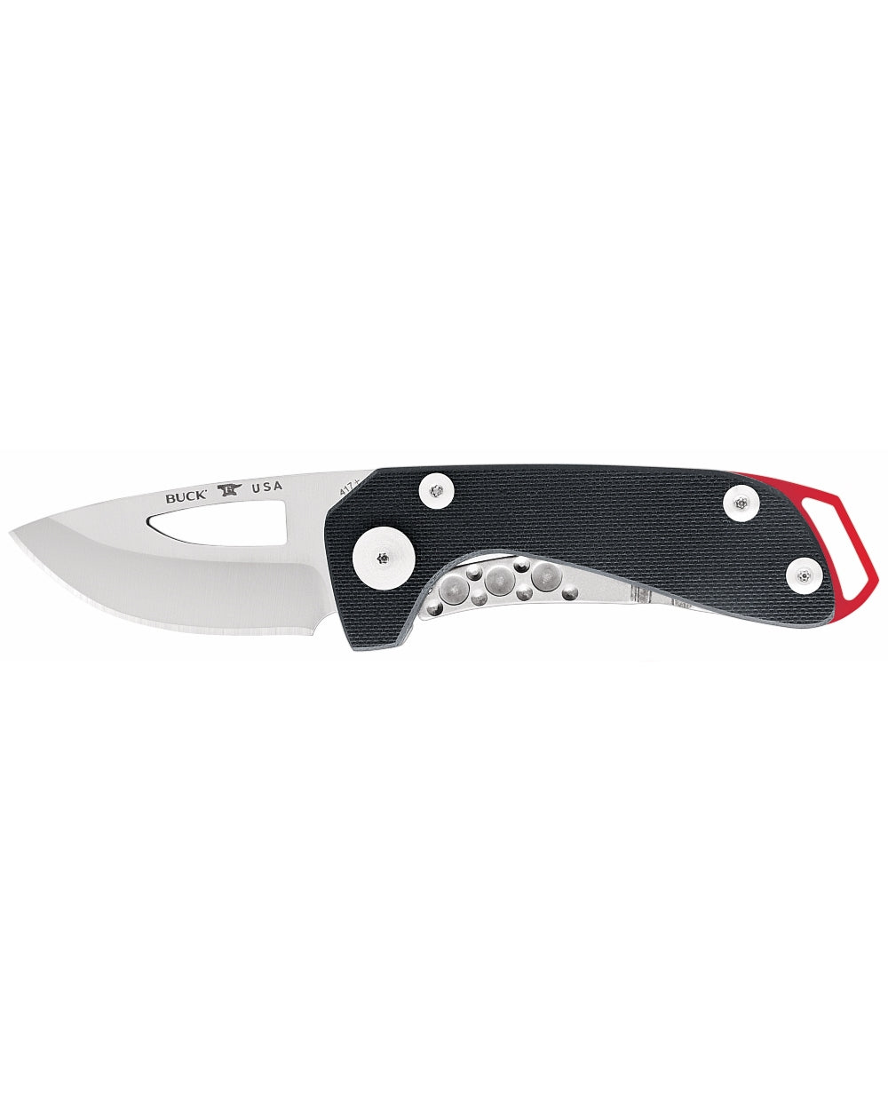 Black coloured Buck Budgie Knife on white background