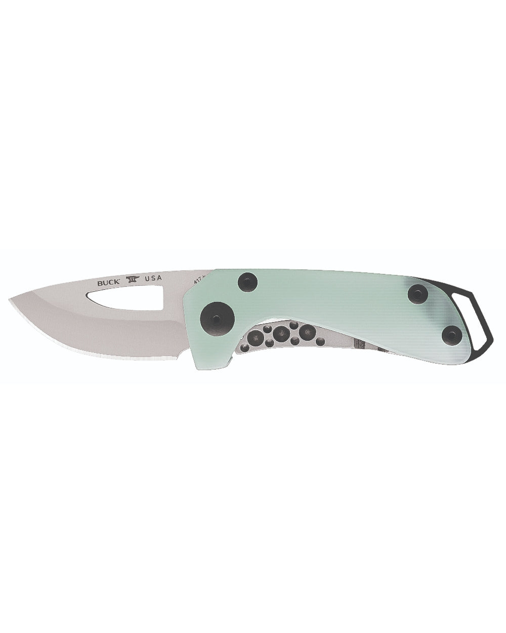 Natural coloured Buck Budgie Knife on white background