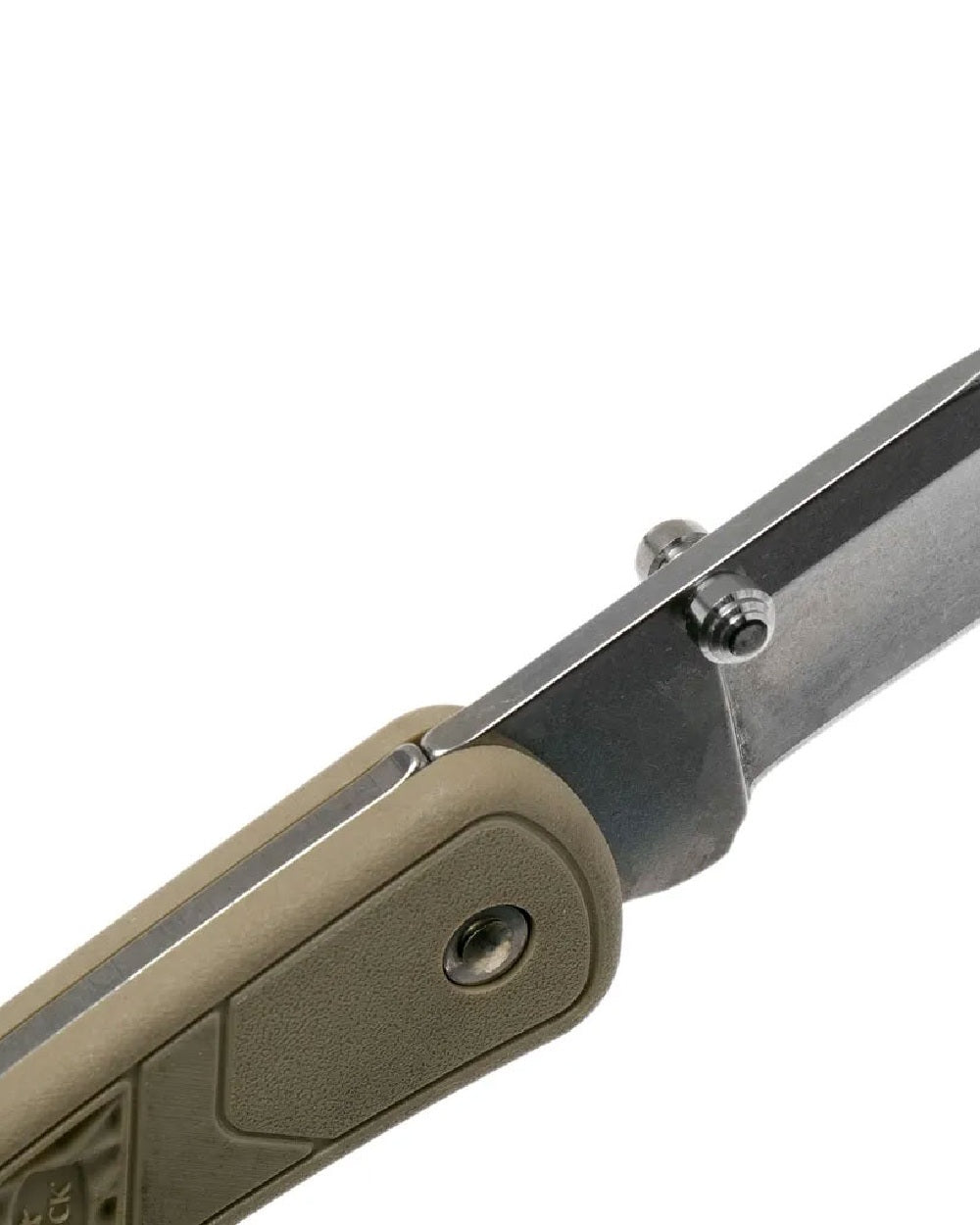 Tan coloured Buck Folding Hunter Slim Knife on white background