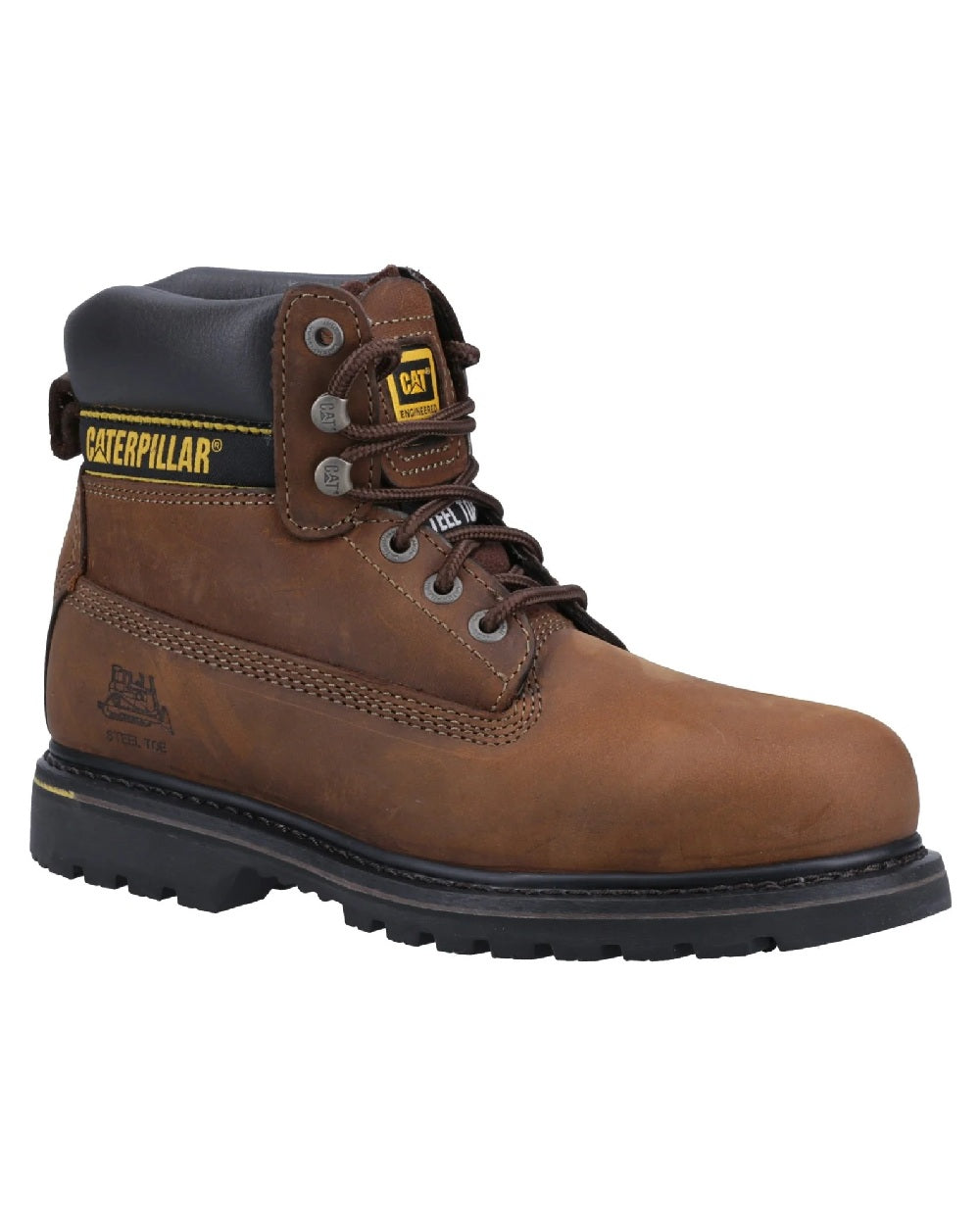 Brown coloured Caterpillar Holton SB Leather Safety Boot on white background