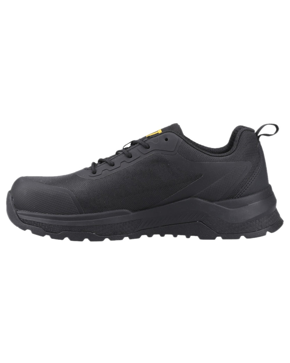 Black Coloured Caterpillar Mens Inductor Mesh Low Safety Trainer on white background
