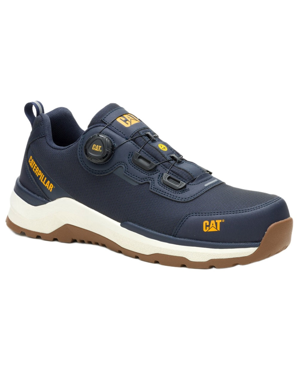 Navy Coloured Caterpillar Mens Inductor Tech Low Safety Trainers on white background