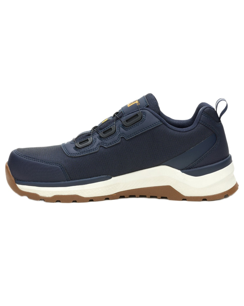 Navy Coloured Caterpillar Mens Inductor Tech Low Safety Trainers on white background