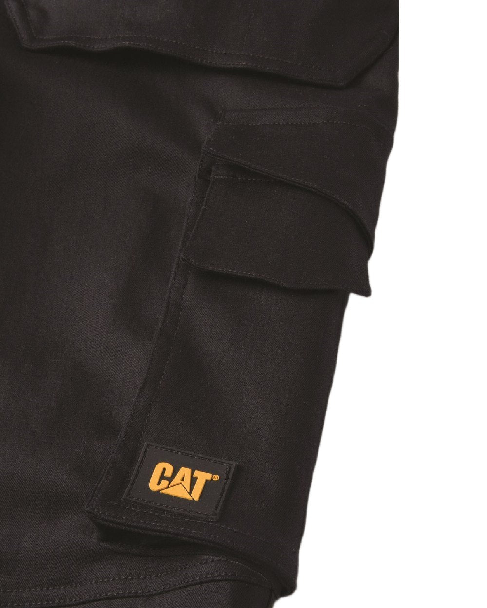 Black Coloured Caterpillar Mens Tech Pro Holster Pocket Trousers on white background