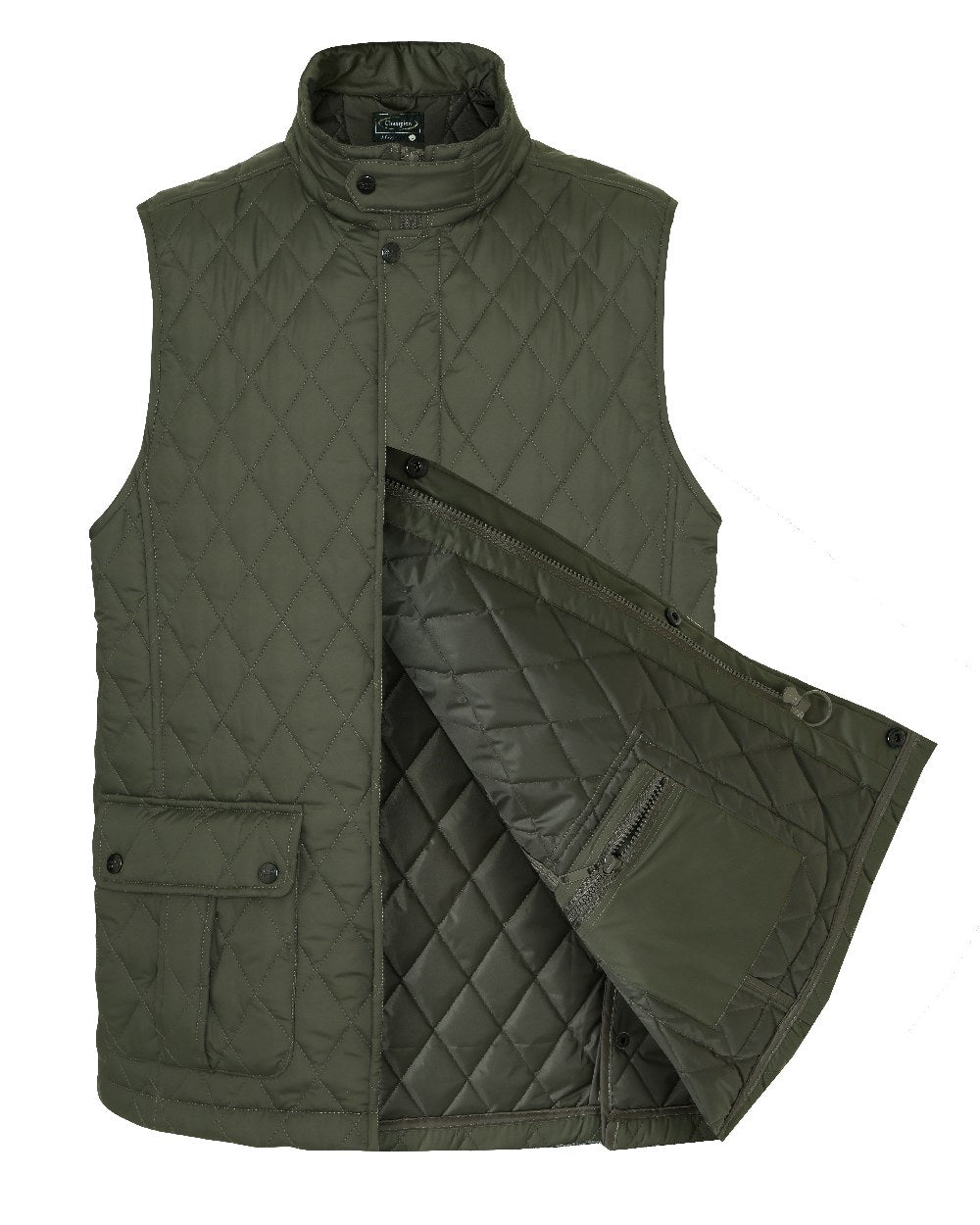 Olive coloured Champion Ashby Quilted Body Warmer on white background
