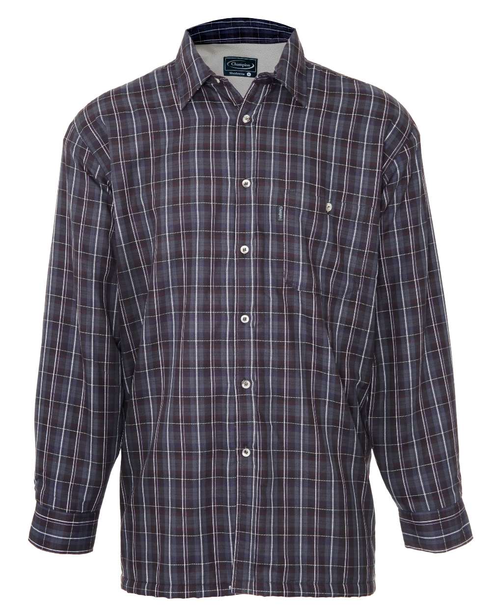 Blue coloured Champion Sherborne Fleece Lined Shirt on white background