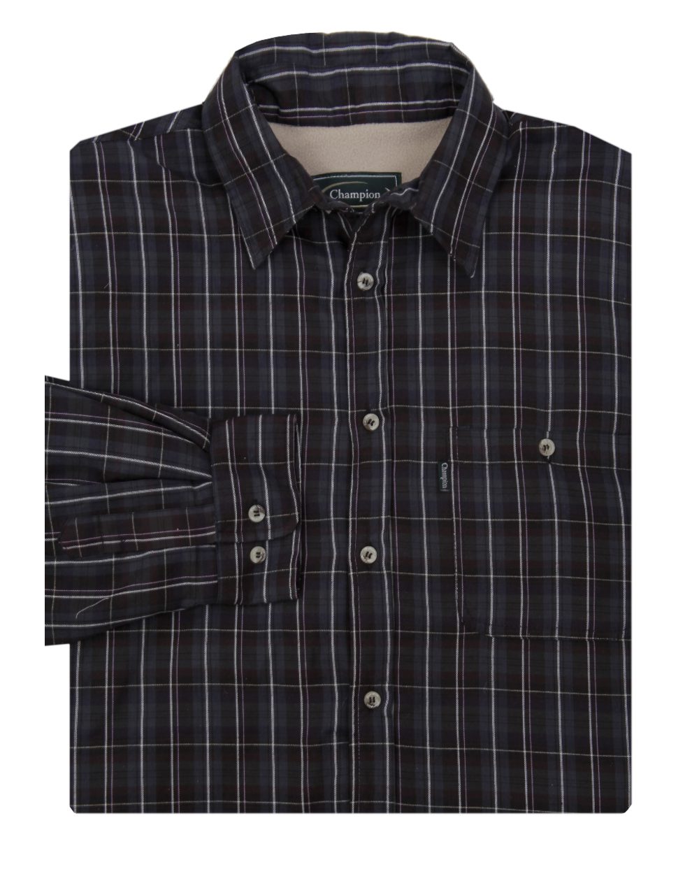 Blue coloured Champion Sherborne Fleece Lined Shirt on white background