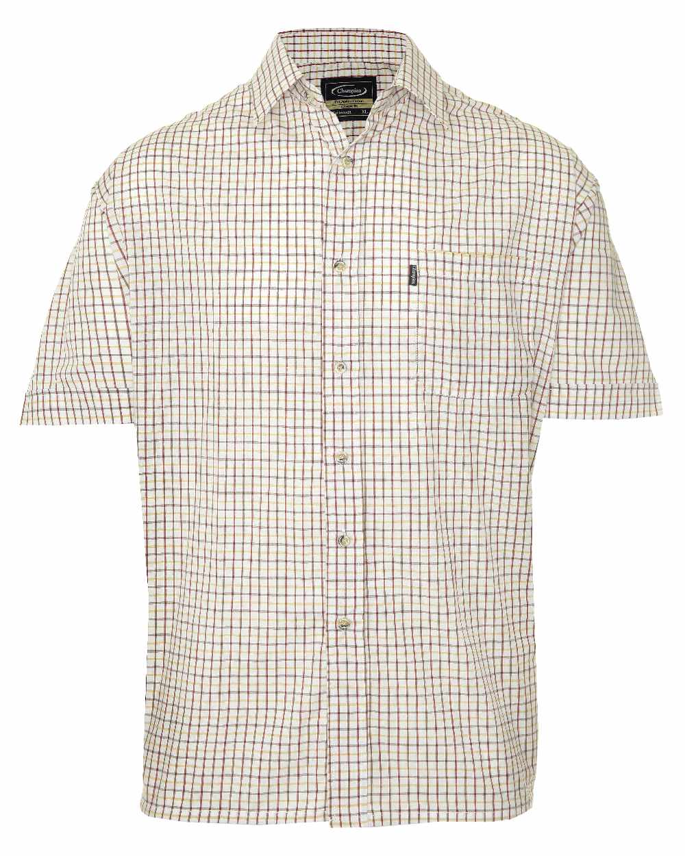 Red coloured Champion Tattersall Short Sleeved Shirt on white background
