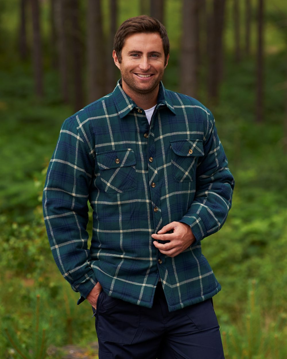 Green coloured Champion Totnes Quilted Padded Shirt on white background