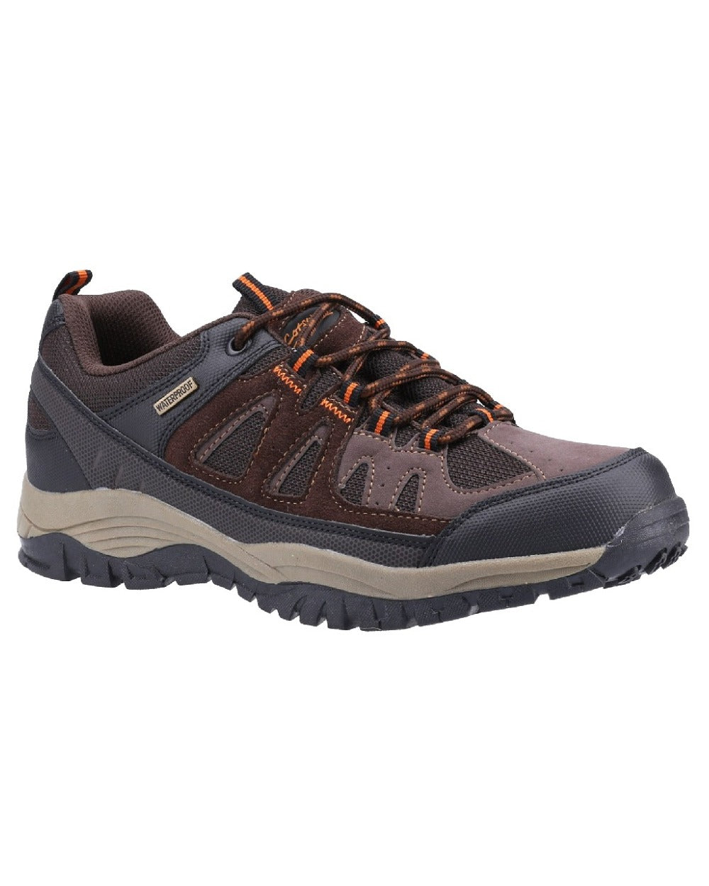 Brown coloured Cotswold Mens Maisemore Low Hiking Shoes on white background