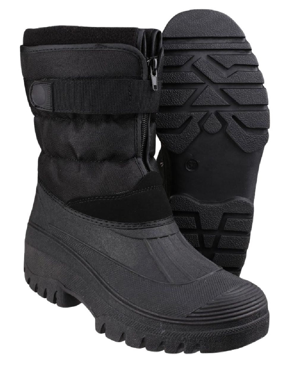 Black coloured Cotswold Womens Chase Zip Up Winter Boots on white background