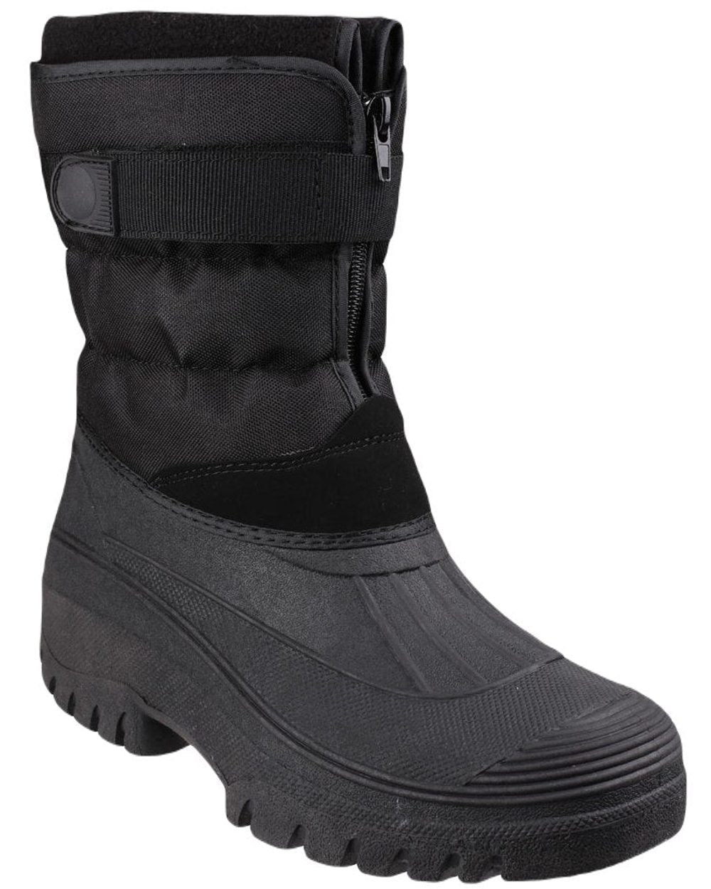 Black coloured Cotswold Mens Chase Zip Up Winter Boots on white background