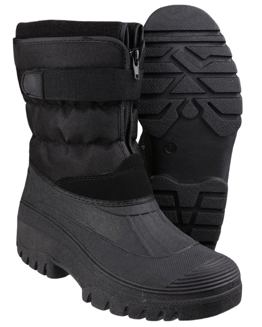 Black coloured Cotswold Mens Chase Zip Up Winter Boots on white background