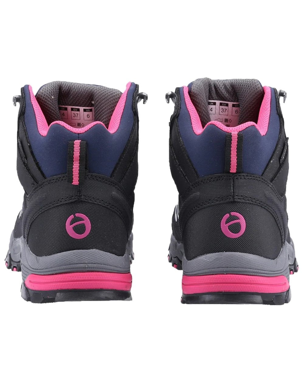 Black/Fuchsia coloured Cotswold Womens Abbeydale Mid Hiking Boots on white background