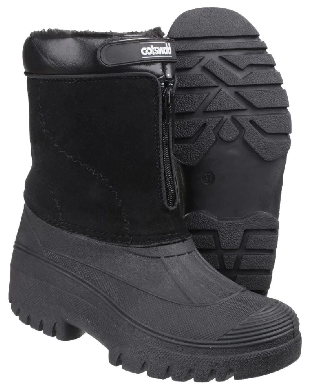 Black coloured Cotswold Womens Venture Waterproof Winter Boots on white background
