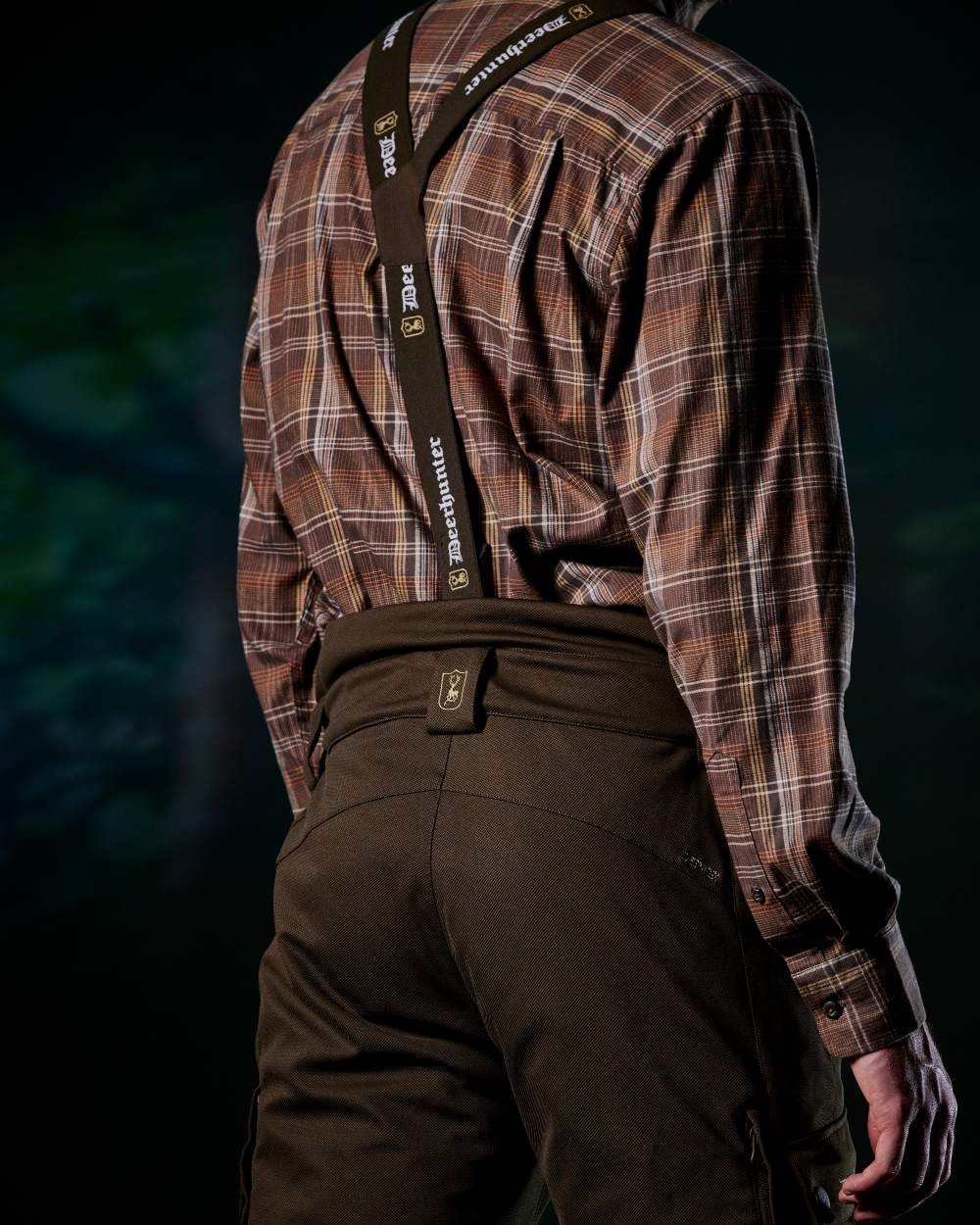 Brown Check coloured Deerhunter Ashton Shirt on forest background
