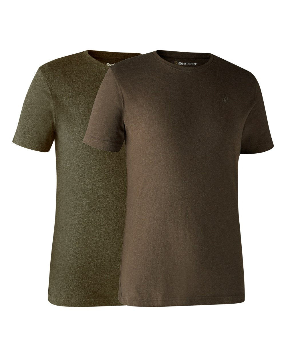 Adventure Green Melange Brown Leaf Melange coloured Deerhunter Basic 2-Pack T-Shirt on white background